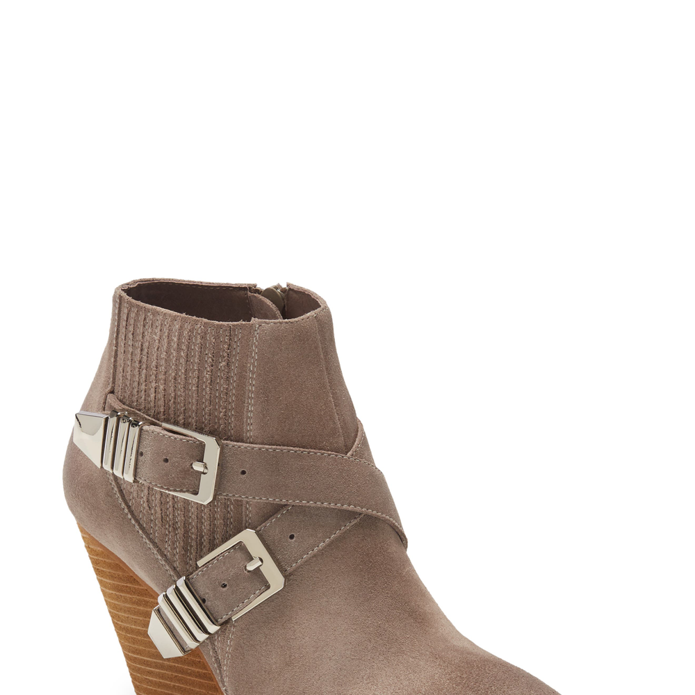 Image Jeffrey Campbell Texan Buckle Bootie, Size 5 in Taupe Suede at Nordstrom